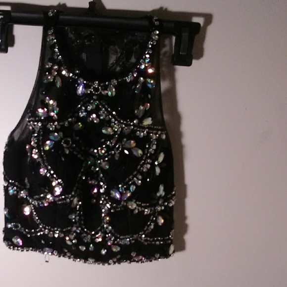 Custom made Black diamonded out dress - Picture 1 of 3